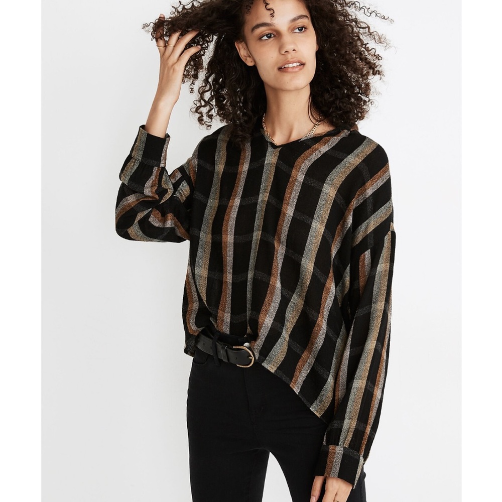 Madewell Highroad Popover Shirt in Lessing Plaid black with an white size M